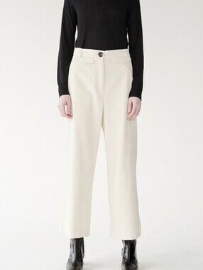 Mijeong Park Cream Wide Leg Crop Corduroy Pants
